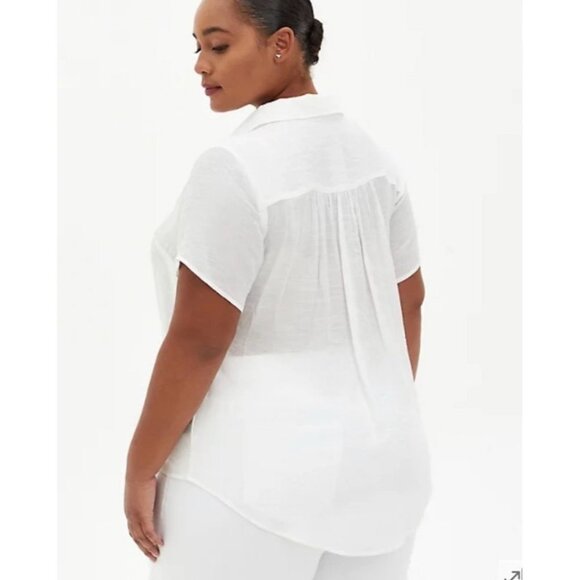 Torrid Women’s Blouse Size 0 Large White Lindsay Crochet Inset Button-Down Shirt - Picture 2 of 12